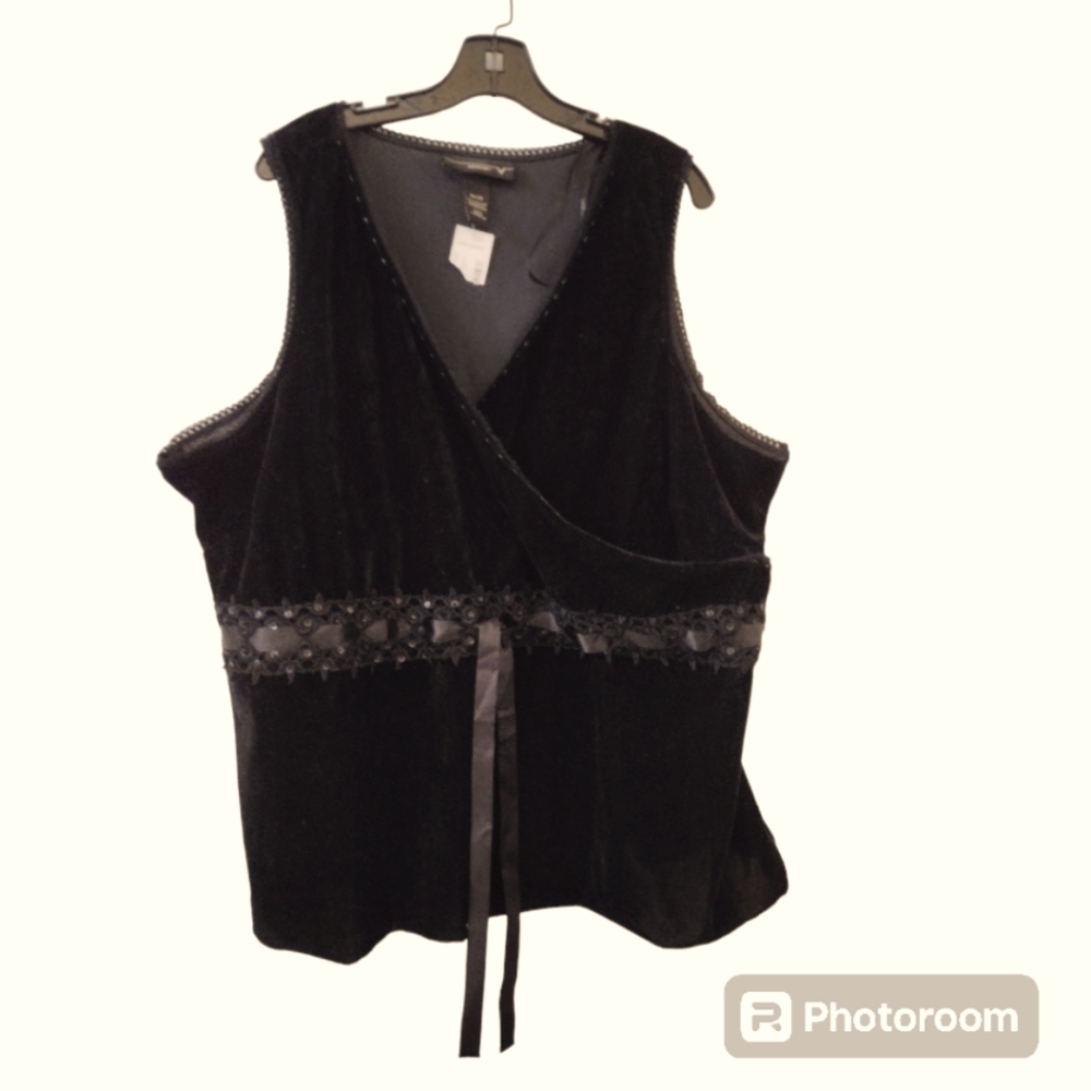 Vintage Y2K Venezia Black Velour Empire Waist Blouse Women's Plus Size 26/28 NWT